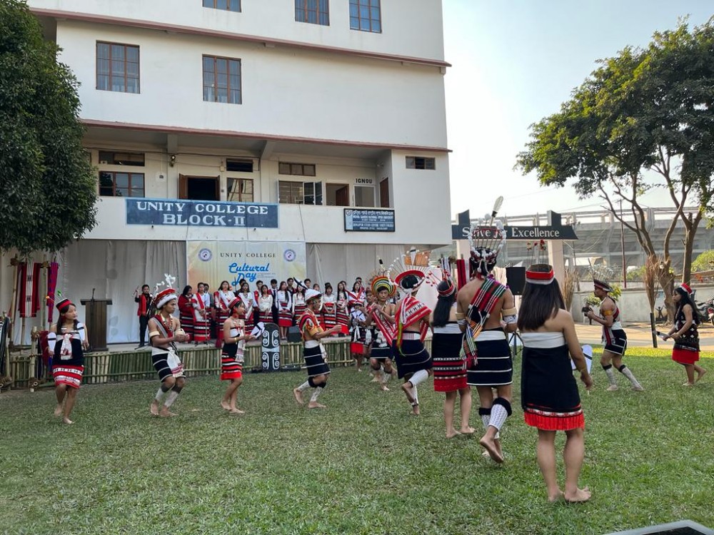 Students presenting a Zeliang folk dance called, ‘Tepin lim,’ during the cultural day programme of Unity College, Dimapur on December 17. (Morung Photo)